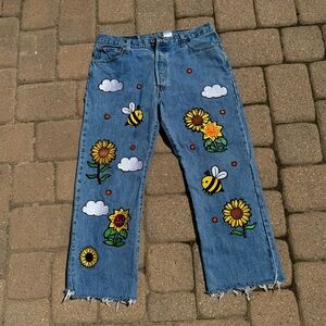 Vintage sunflower patch levi 501 jeans